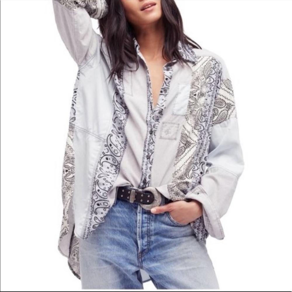 Free People All Patched Up Bandana Button Up